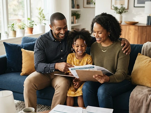 A family reviewing their insurance and financial protection options together